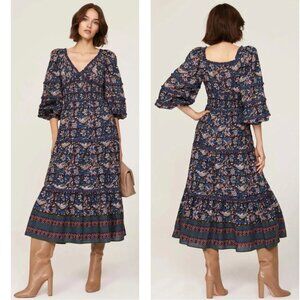 Sea New York Smocked Printed 100% Cotton Midi Dress Size 6